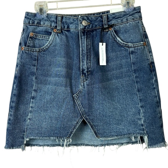 Topshop Moto Mini Distressed Denim Jean Skirt Women Sz 6 Nwt - Picture 1 of 7